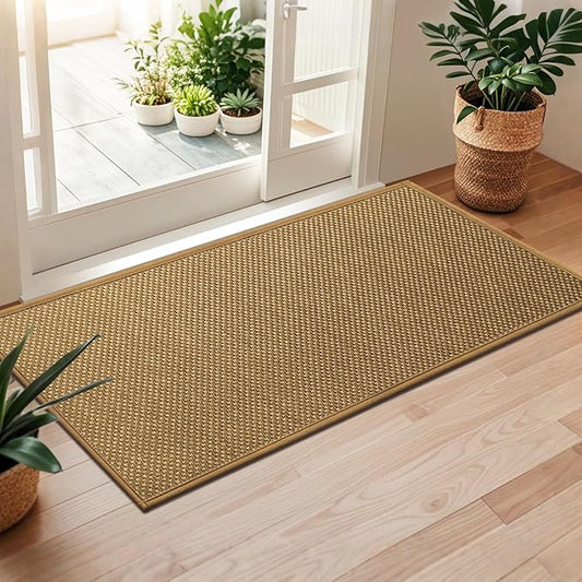 LEKEEPGO Door Mat 24"x47", Non Slip Door Mat Indoor Entrance, Rubber Backing Front Indoor Door mat Washable Absorbent Low-Profile Entryway Entry Resist Dirt Inside Door Mats, Light Brown-Ruum Studio Home