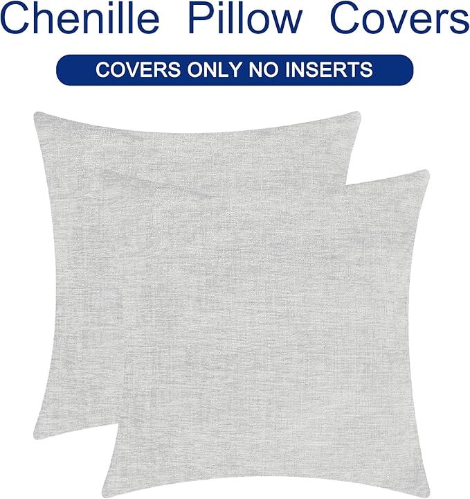 CaliTime Throw Pillow Covers Decorative 20 X 20 Inches Pack of 2 Cozy Chenille Cushion Cases for Couch Sofa Bed Living Room Home Moonbeam Gray-Ruum Studio Home