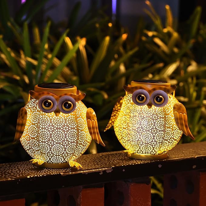 2 Pack Hanging Solar Lanterns - Garden Light Waterproof Metal Decorative Solar Lantern Lights Outdoor for Patio Yard Table Pathway with Owl Pattern-Ruum Studio Home