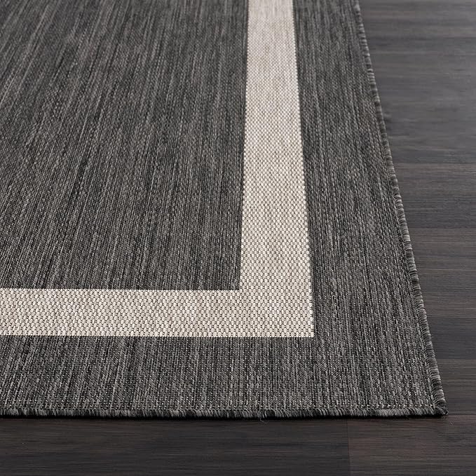 CAMILSON Outdoor Rug 10x14, Large Modern Outside Rugs for Patios Porches Waterproof Durable Washable Non-Shedding, Easy-to-Clean Indoor Outdoor Area Carpet (10 x 14, Bordered - Dark Gray/Light Gray)-Ruum Studio Home