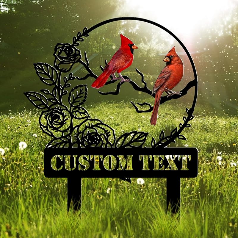 Personalized Garden Name Signs with Stake, Custom Red Bird Metal Decor Decorative Outside, Yard Outdoor Art Gift for Mom Grandmother, Patio House Warming Gifts New Home-Ruum Studio Home