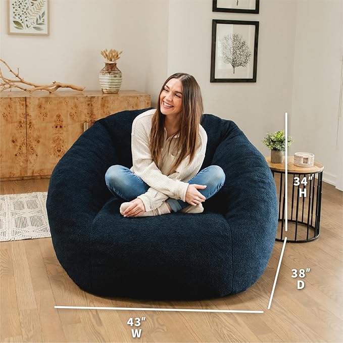 Big Joe Cloudberry Foam-Filled Structured Bean Bag Chair, Deep Blue Teddy Boucle-Ruum Studio Home