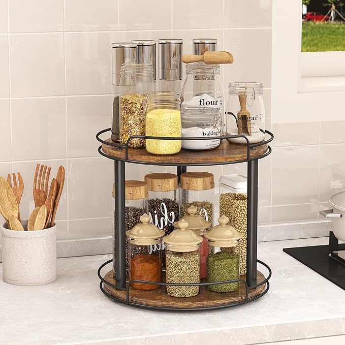 LAMU 12.2'' Wood Lazy Susan Turntable Organizer for Cabinet, 3 Tier Lazy Susan Spice Rack Organizer for Kitchen, Table Top, Countertop, Pantry, Bathroom-Ruum Studio Home