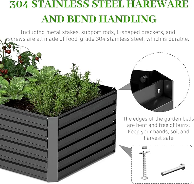 8x4x2 ft Outdoor Raised Garden Bed, Large Metal Planter Raised Beds, Planters for Outdoor Plants for Vegetables, Flowers, Herbs, Fruits, and Succulents.(4 Pcs)-Ruum Studio Home