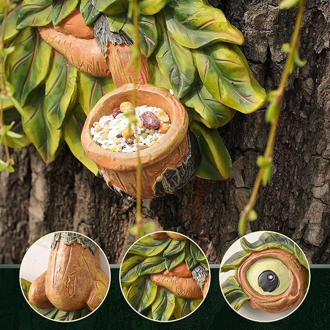 Tree Face Decor Outdoor,Whimsical Outdoor Art with Bird Feeder,Tree Hugger Bark Ghost Face Decoration Funny Yard Art,Garden Creative Decoration (8 INCH)-Ruum Studio Home