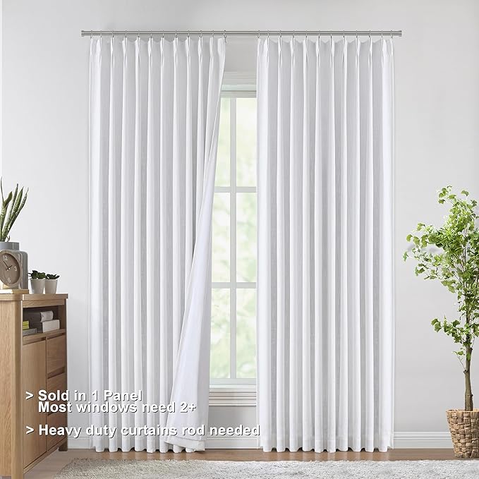 Vision Home White Pinch Pleated Full Blackout Curtains 60 inch Wide Thermal Insulated Window Panels 95 inch for Living Room Bedroom Room Darkening Pinch Pleat Drapes with Hooks Back Tab 60" Wx95 Lx1-Ruum Studio Home