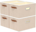 Yawinhe Fabric Storage Bins with Handles, Foldable Baskets for Shelves, Cubes with 3 Handles, Large Boxes for Clothes, Beige, 16.9''Lx11.8''Wx10.2''H, 4-Pack-Ruum Studio Home