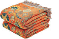 Boho Throw Blanket, 100% Cotton Ultra Soft Luxury Throw Rustic Quilt, 80"x90" Floral Printed Farmhouse Decor Bed Summer Blankets, All Season Rustic Reversible Bohemian Throw for Bed - Orange-Ruum Studio Home