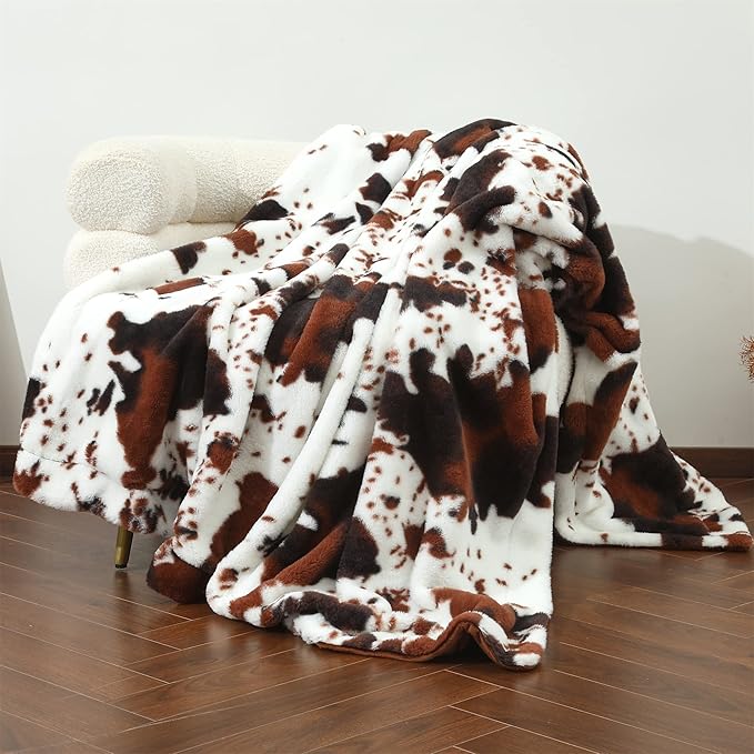 RYNGHIPY Lightweight Soft Cow Print Throw Blanket - Warm Coffee Throw for Baby Kids Girls Boys Adults (51''x63'')-Ruum Studio Home