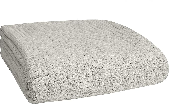 BELIZZI HOME 100% Cotton Bed Blanket, Breathable Bed Blanket Full Queen Size, Cotton Thermal Blankets Full Queen, Perfect for Layering Any Bed for All Season, Light Grey-Ruum Studio Home
