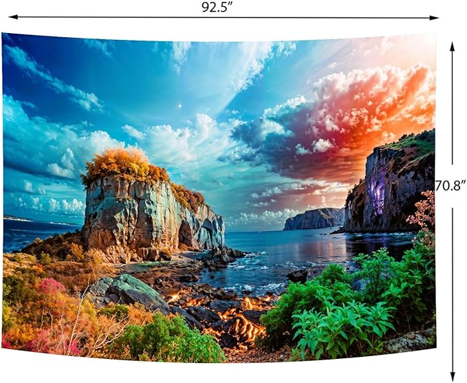 Delur Coastal Ocean Beach Tapestry Tropical Forest Tree Sunrise Sea Landscape Tapestry Wall Hanging Wave Sunset Nature Colorful Spiritual Headboard for Bedroom Living Room Home Decor (70.8" x 92.5")-Ruum Studio Home