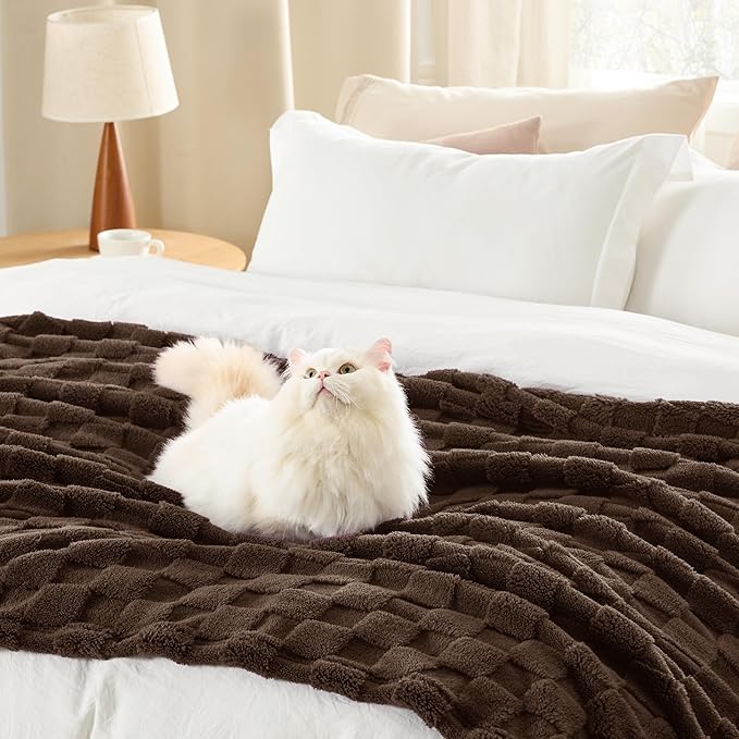 Bedsure GentleSoft Fall Throw Blanket for Couch Dark Brown - Checkered Fleece Blankets Gifts for Women Men Girls, Cute Soft Cozy Throw for Bedroom Home Decor Gifts, 50x60 Inches-Ruum Studio Home