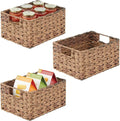 mDesign Woven Farmhouse Kitchen Pantry Food Storage Organizer Basket Bin Box - Container Organization for Cabinets, Cupboards, Shelves, Countertops - Store Potatoes, Onions, Fruit, 3 Pack, Brown Ombre-Ruum Studio Home