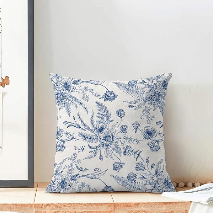 CXMEIFLY Spring Floral Leaves Pillow Covers 20 x 20 Inch Set of 2 for Chinoiserie Flowers Decor Throw Pillows Blue and White Seasonal Plant Outdoor Decorative Cushion Cases for Couch Bed Decorations-Ruum Studio Home