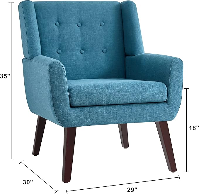 HUIMO Button-Tufted Accent Chairs,Upholstered Reading Living Room Chair,Mid Century Modern Chair with Linen Fabric, Club Chair,Comfy Arm Chairs for Living Room,Bedroom Lake Blue-Ruum Studio Home