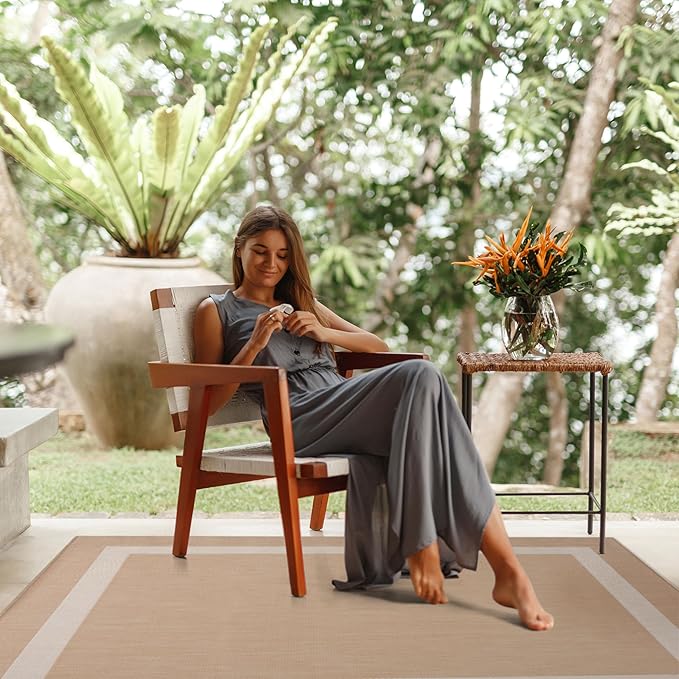 CAMILSON Outdoor Rug 9x12, Large Modern Outside Rugs for Patios Porches Waterproof Durable Washable Non-Shedding, Easy-to-Clean Indoor Outdoor Area Carpet (9 x 12, Bordered - Beige/White)-Ruum Studio Home