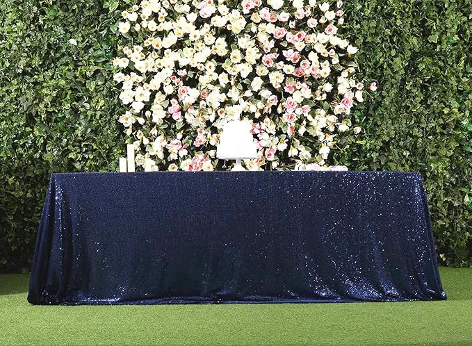 SquarePie Sequin Tablecloth Rectangular 90 x 132 Inch Navy Blue Bling Sparkly Table Linen for Wedding Party-Ruum Studio Home