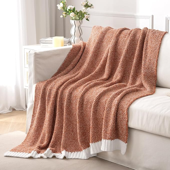 MIULEE Fall Burnt Orange Super Soft Throw Blanket for Bed, Twin Size Cozy Fluffy Warm Blankets Knit Blankets for Couch, Sofa, Chair, Living Room, Camping, Picnic, 60 x 80 inch-Ruum Studio Home