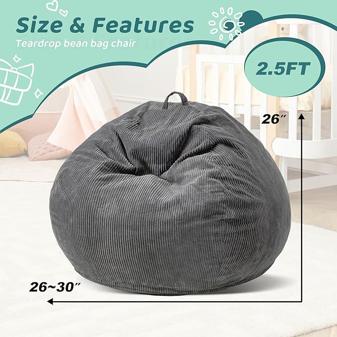 Bean Bag Chairs Teardrop Bean Bag Chair Beanbag Chair with Memory Foam Filled Machine Washable Cover for Living Room, Bedroom (Small,Grey)-Ruum Studio Home