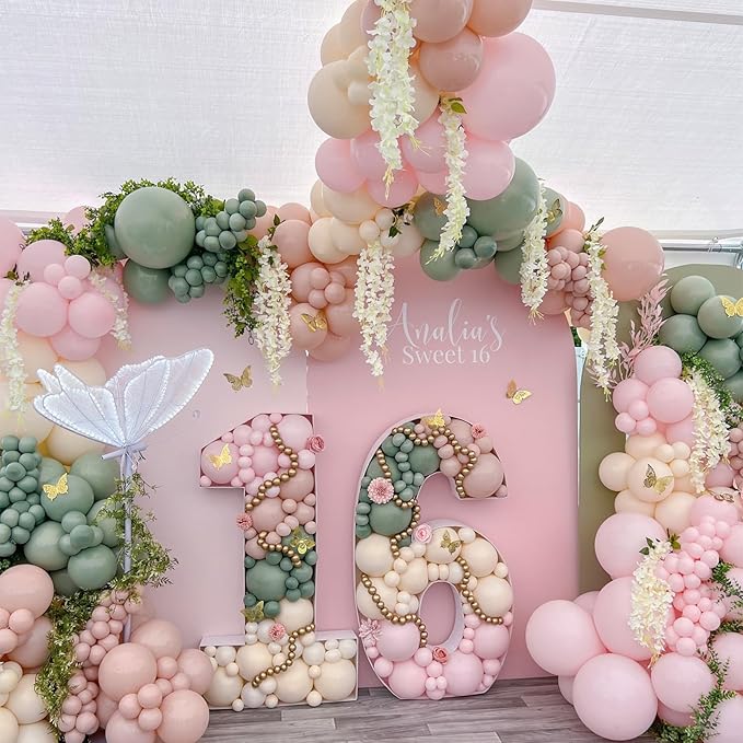 Sage Green Pink Balloons 12 Inch Olive Green Pastel Pink Ivory Metallic Gold Latex Balloon for Boho Baby in Bloom Fairy Floral Wildflower Tea Safari Jungle Baby Shower Birthday Party Decoration-Ruum Studio Home