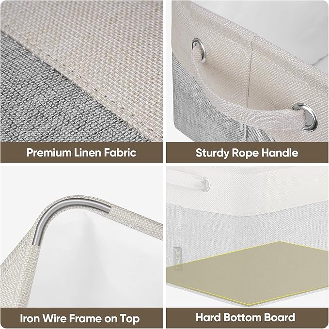 BALEINE 4 Pack Fabric Storage Bins for Shelves, Linen Storage Baskets for Organizing, Decorative Closet Bins for Clothes, Home (Grey, 12"x8"x8")-Ruum Studio Home