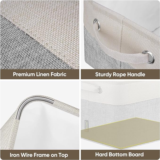 BALEINE 2 Pack Fabric Storage Bins for Shelves, Linen Storage Baskets for Organizing, Decorative Closet Bins for Clothes, Home (Grey, 15"x11"x9.5")-Ruum Studio Home