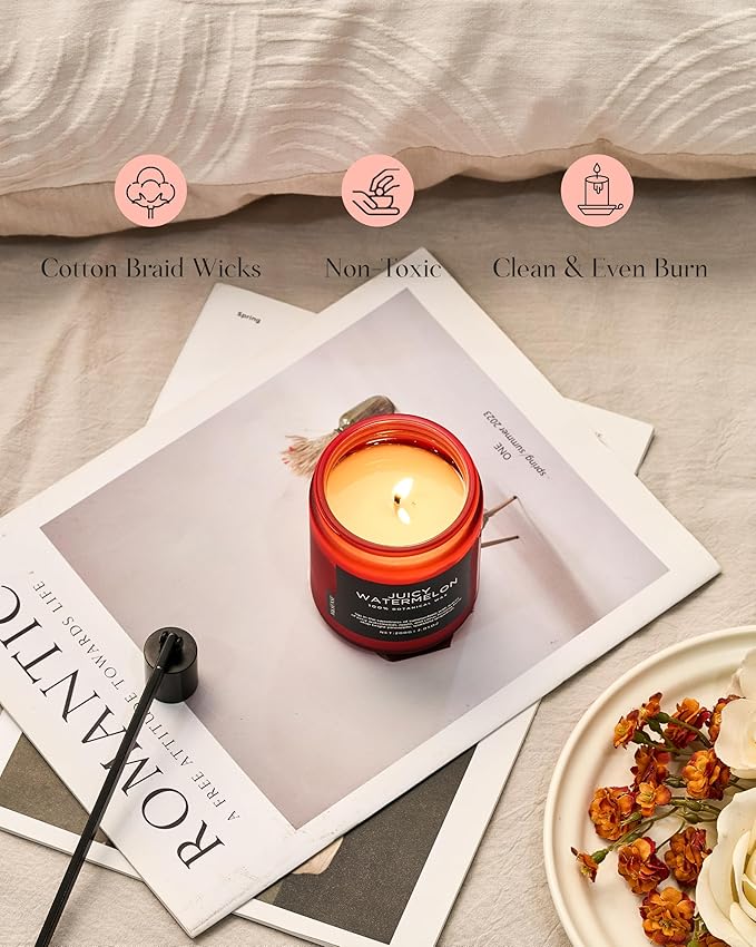 M&SENSE Juicy Watermelon Scented Candle, 7.05oz 50 Hours Clean Non Toxic Natural Soy Wax Long Lasting Candle for Women Men, 2 Wick Fruit Scent Home Fragrance Home Decor for Housewarming Gifts-Ruum Studio Home