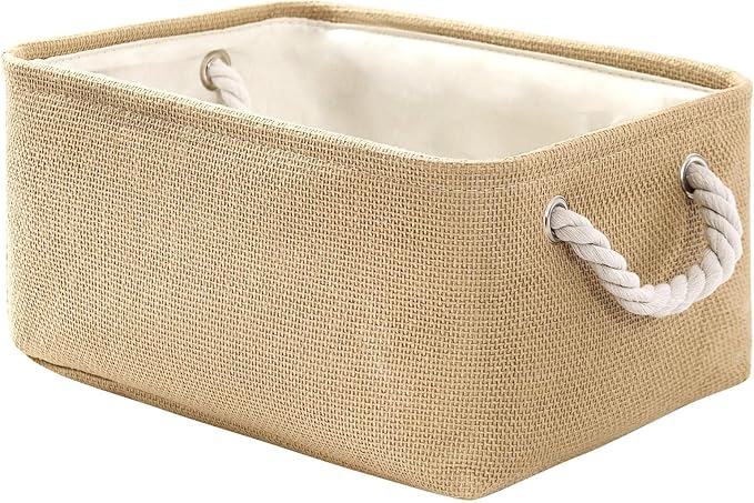 TheWarmHome Decorative Basket Rectangular Fabric Storage Bin Organizer Basket with Handles for Clothes Storage (Beige, Medium-1Pack,13.8L*9.8W*6.7H)-Ruum Studio Home