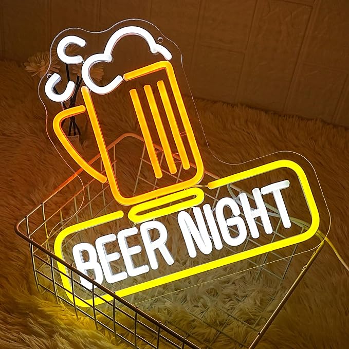 Beer Night Neon Sign for Man Cave Bar Decor Yellow White Beer Neon Light Bar Neon Sign Wall Art for Bedroom Beer Pub Man Cave Restaurant Party Decor-Ruum Studio Home