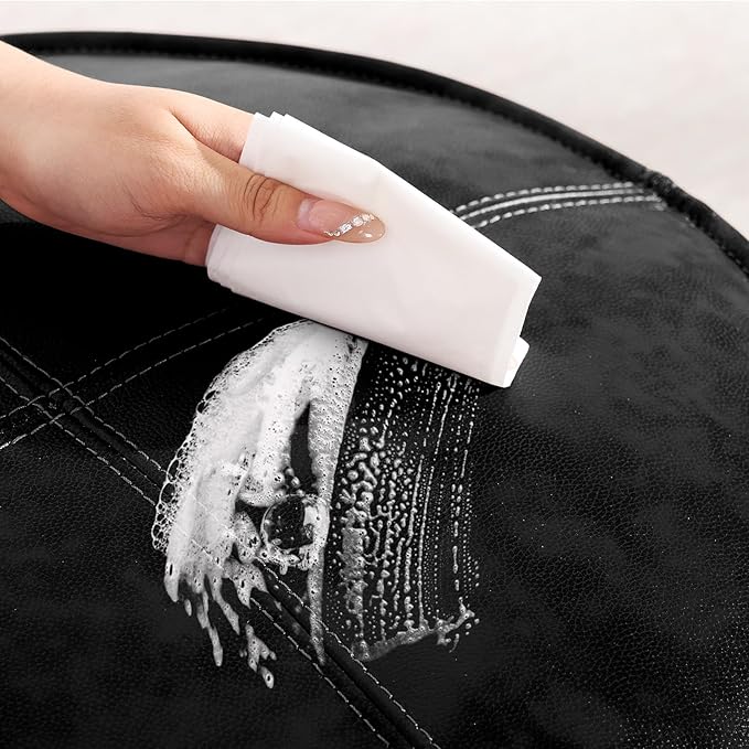 Round Leather Ottoman,Handmade Stuffed Ottoman,Genuine Leather Pouf, Foot Rest Pouf,Comfortable Soft Seating for Living Room & Bedroom (Black, Round)-Ruum Studio Home