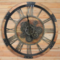 DORBOKER 24" Large Wall Clock with Moving Gears,Oversize Vintage Industrial Rustic Farmhouse Clocks for Living Room Decor Office Home,Solid Wood HD Tempered Glass Cover,Brown-Ruum Studio Home