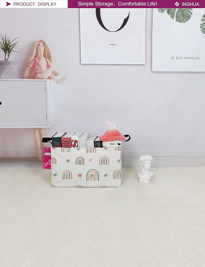 Rectangular Storage Basket Fabric Organizer Bin for Toys,Books,Clothes,Gifts,Pets-Perfect for Home,Office,Nursery,Dorm,Shelf(Rec-Star Rainbow )-Ruum Studio Home