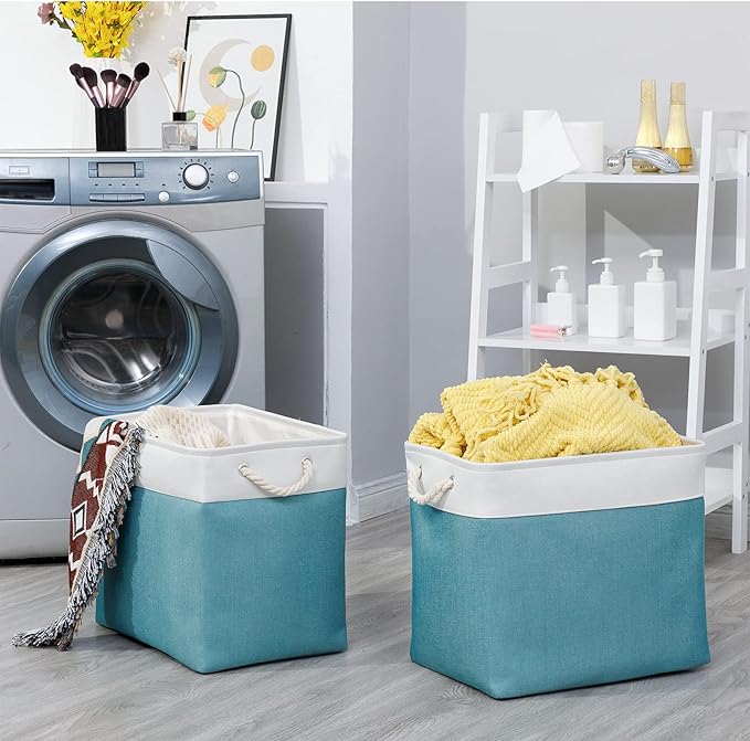 Bidtakay Storage Baskets Extra Large 17x12x15 In Teal Blue Nursery Toy Baskets Fabric Long Shelf Baskets for Organizing Set of 2 Linen Closet Bins for Shelves Decorative Blanket Basket Living Room-Ruum Studio Home
