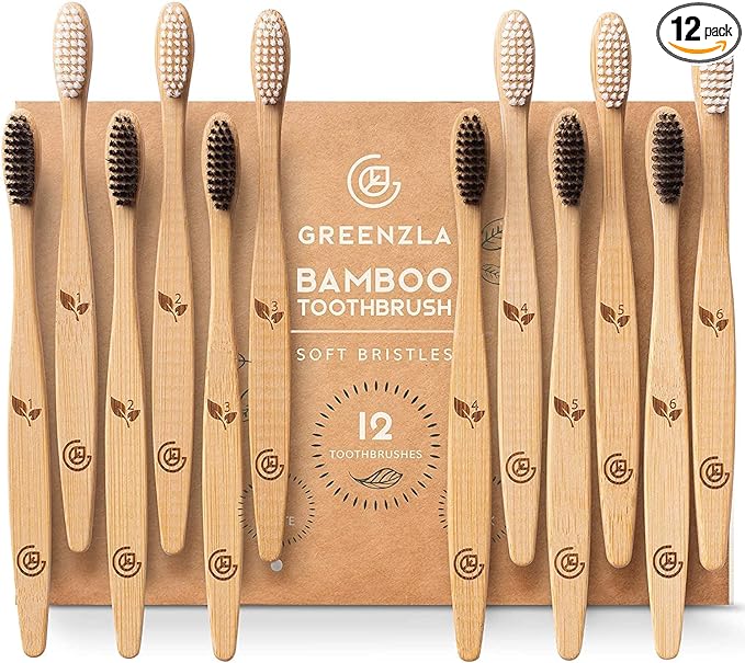 Greenzla Bamboo Toothbrushes for Adults – 12 Pack Wooden Toothbrush Set with Charcoal-Infused Soft Bristles, Natural Oral Care for Daily Use-Ruum Studio Home