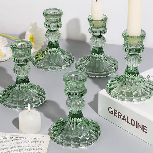 12PCS Green Candlestick Holders Set- 4" H Taper Candle Holders, Glass Candle Holders Bulk for Wedding, Party, Home Table Centerpieces, Festival Gifts & Windowsill Decor-Ruum Studio Home