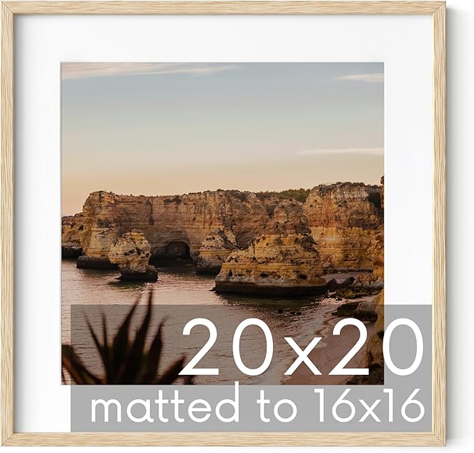 HAUS AND HUES Solid Oak 20”x20” Picture Frame Matted to 16”x16” - 20x20 Square Photo Frame, Beige 20x20 Picture Frame with Mat, 20 x 20 Frame Picture Frames for Wall (Beige Oak Frame)-Ruum Studio Home
