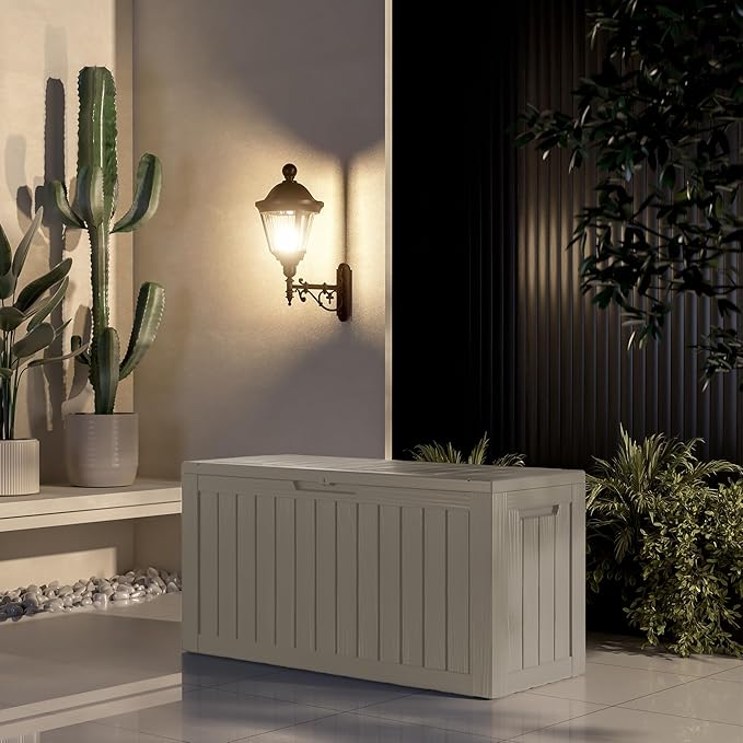 80 Gallon Outdoor Storage Box Waterproof Lockable Resin Deck Box Large, Patio Storage Bin for Pool Accessories Cushion Furniture, Garden Tools, UV-Resistant Outside Delivery Grey-Ruum Studio Home