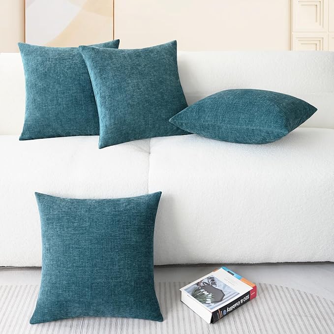 CaliTime Throw Pillow Covers Decorative 18 X 18 Inches Pack of 4 Cozy Chenille Cushion Cases for Couch Sofa Bed Living Room Home Ocean Blue-Ruum Studio Home