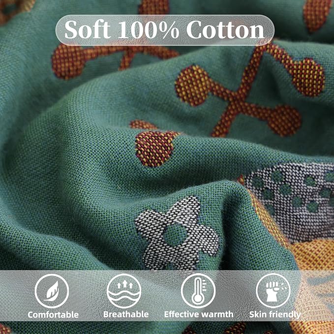 Boho Throw Blanket for Bed, 100% Pure Cotton Ultra Soft Rustic Quilt, Farmhouse Decor Bed Blankets, All Season Rustic Throw for Sofa Couch Chair(80''x 90'', Bird A)-Ruum Studio Home