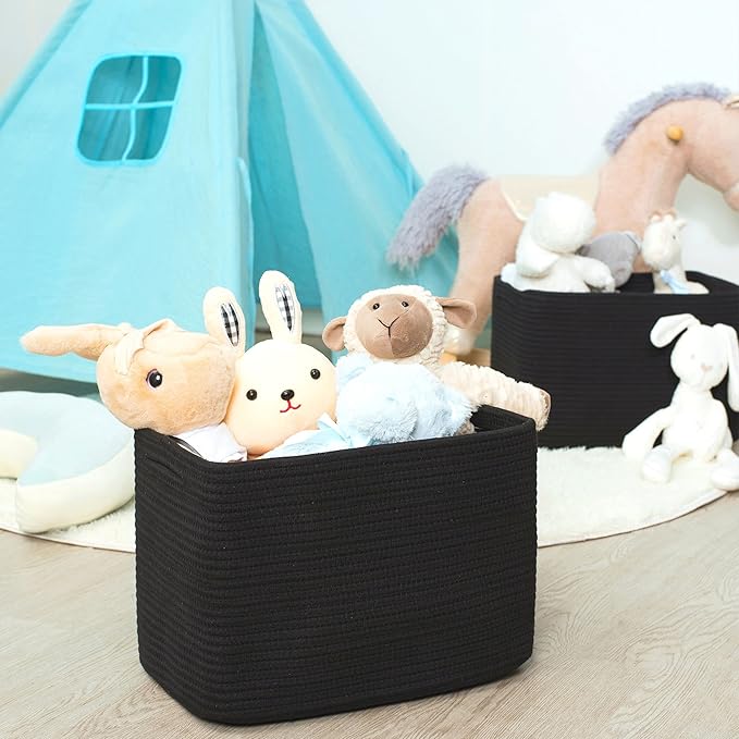 MINTWOOD Design 3-Pack Storage Baskets for Shelves, Playroom and Classroom, Book Basket, Decorative Storage Cube Bins, Woven Closet Organizers, Pantry and Shoe Organizer, Full Black-Ruum Studio Home