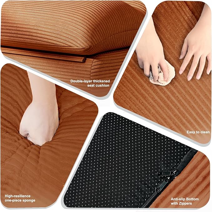 Misolant Bean Bag Chairs，Big Corduroy Fabric Sofa Bean Bag Chair for Adults and Teens with High-Resilience Sponge, Non-Slip Base Floor Lounge Sofa for Home, Living Room, Bedroom, Gaming Brown-Ruum Studio Home