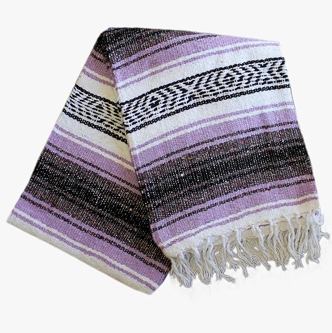 Del Mex Classic Mexican Blanket, Large Authentic Woven Falsa Throw (70"x50"), Artisan Southwest Décor for Beach, Yoga, Outdoors (Lavender)-Ruum Studio Home