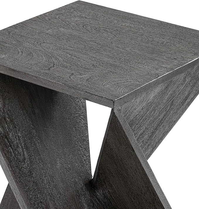 Modern Hand Made One-of-a-Kind Carved Mango Wood End Table, Farmhouse Side Table,Farmhouse End Table,Living Room,Bedroom, Accent Table, Contemporary Architectural Designed Grey,Assembled-Ruum Studio Home