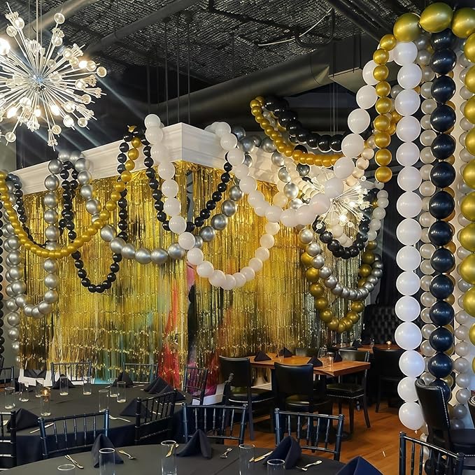 Black and Silver Linking Balloons, 100PCS 6 Inch Small Metal Silver Link Balloons for Making Balloon Wall Heart Arch, Quick Linked Balloon for Wedding Birthday Baby Shower Graduation Party Decorations-Ruum Studio Home