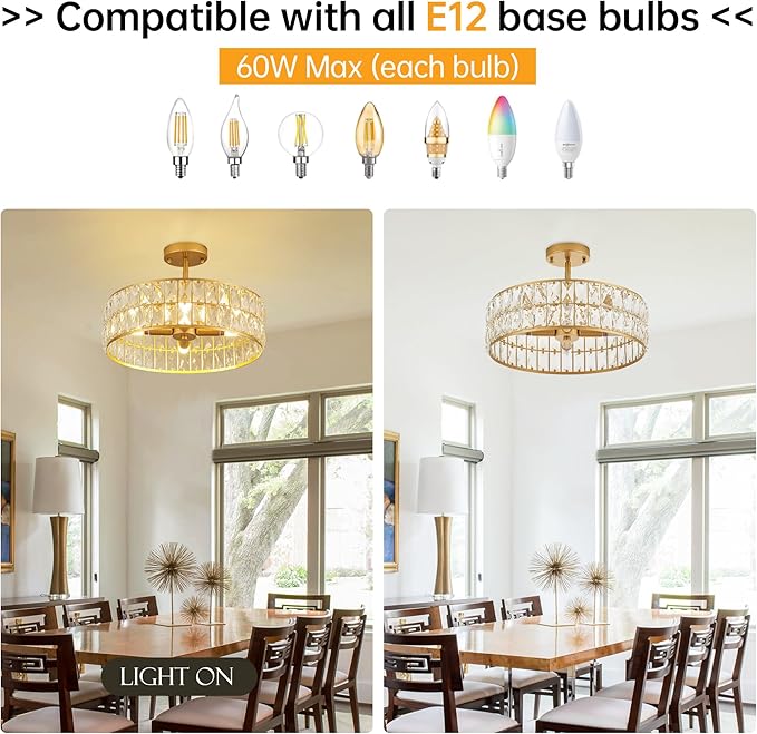 16” 4-Light Modern Crystal Chandeliers Gold Dinning Room Light Fixture, Round Pendant Light Kitchen Island Chandelier, Flush Mount Ceiling Light for Living Room Entryway Bedroom Foyer-Ruum Studio Home