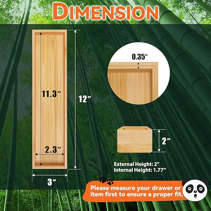 Bamboo Drawer Organizer, Narrow Stackable Cutlery Tray for Kitchen, 2 Pcs Silverware & Utensil Box, 12" x 3" x 2" (Outer), 11.3" x 2.3" x 1.77" (Inner)-Ruum Studio Home