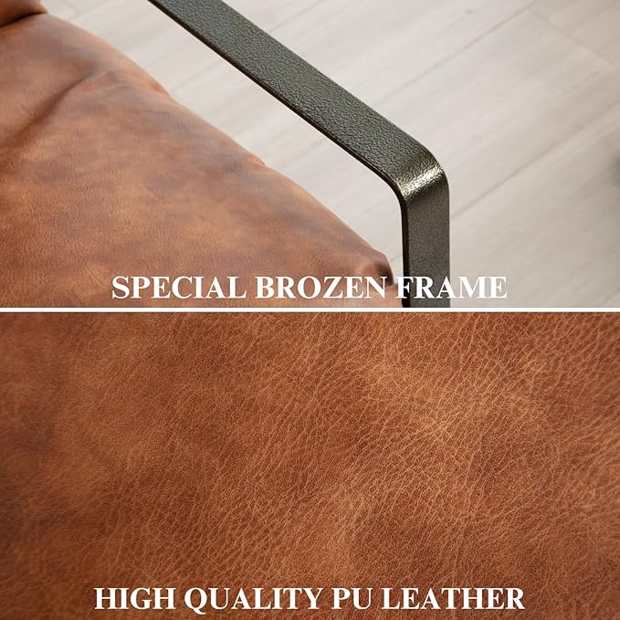 DUOMAY Mid-Century Accent Chair Armchair, Comfy PU Leather Leisure Chair Lazy Chair with Brozen Metal Leg for Living Room Bedroom Office Apartment, Brown-Ruum Studio Home