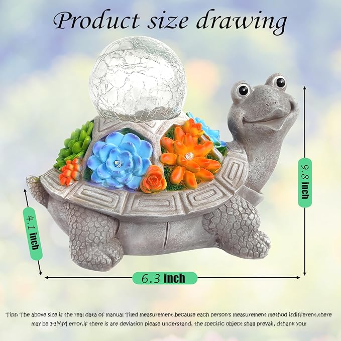 JOYBEE Solar Turtle Garden Statue Outdoor Decor-Turtle Solar Figurines Lights Decorations for Patio Yard Lawn Ornaments-Turtle Gifts for Birthday Easter Housewarming(Color)-Ruum Studio Home