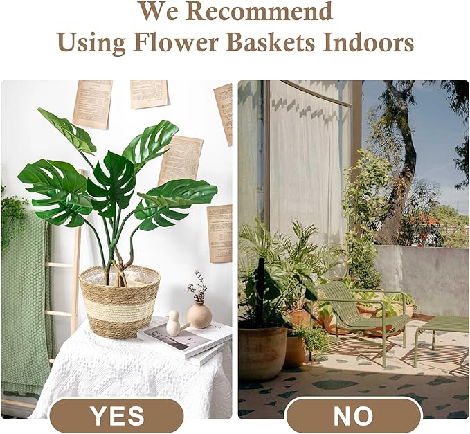 Athaliah Plant Basket, 3 PCS Plant Baskets Indoor with Plastic Liner, Water Hyacinth and Corn Stalk Woven Planters Flower Basket, Planter Basket for Rustic Home Floor Potted Pots Decor-Ruum Studio Home