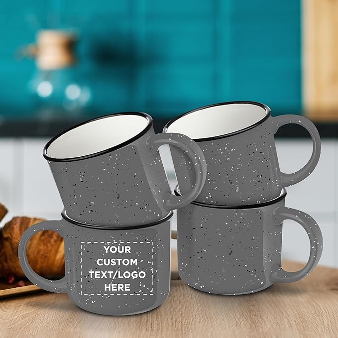 DISCOUNT PROMOS Custom Ceramic Campfire Coffee Mugs 13 oz. Set of 100, Personalized Bulk Pack - Perfect for Tea, Espresso, Cappuccino, Hot Cocoa - Grey-Ruum Studio Home
